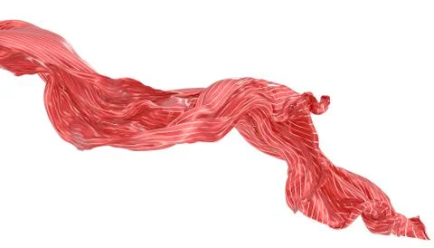 Abstract background of red wavy silk or satin with metal stripes. 3d renderin Stock Illustration
