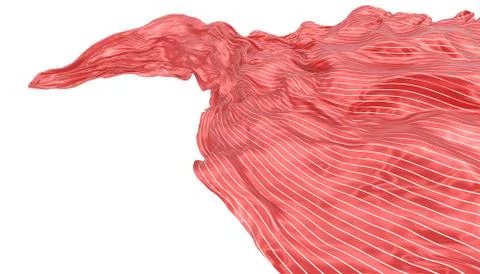 Abstract background of red wavy silk or satin with metal stripes. 3d renderin Stock Illustration