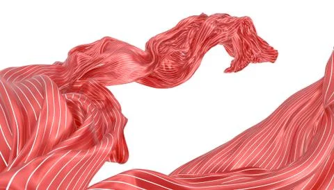 Abstract background of red wavy silk or satin with metal stripes. 3d renderin Stock Illustration
