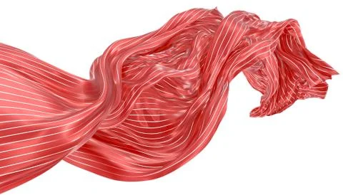 Abstract background of red wavy silk or satin with metal stripes. 3d renderin Stock Illustration