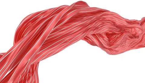 Abstract background of red wavy silk or satin with metal stripes. 3d renderin Stock-Illustration