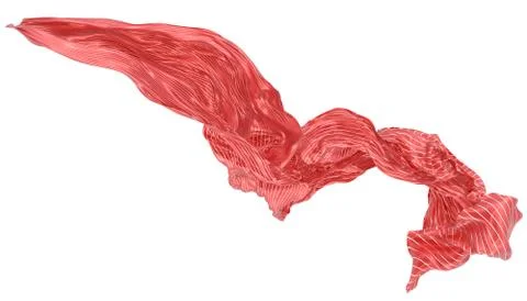 Abstract background of red wavy silk or satin with metal stripes. 3d renderin Stock Illustration