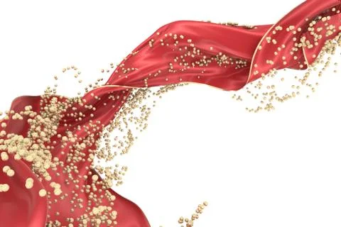 Abstract background of red wavy silk or satin and white balls. 3d rendering i Stock Illustration