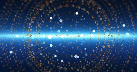 Abstract Background Render With Flying Shapes And Numbers Illustrazione stock