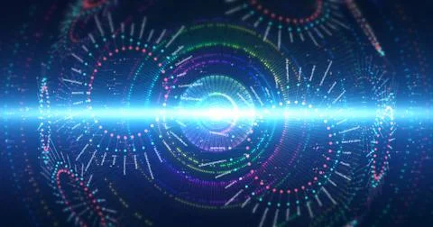 Abstract Background Render With Flying Shapes And Numbers 스톡 일러스트