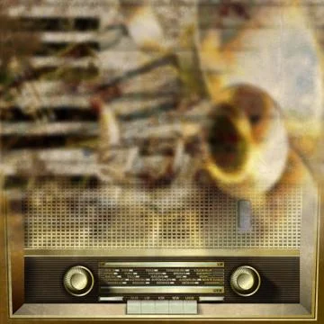 Abstract background with retro radio and musical instruments Stock Illustration