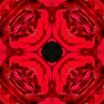 Abstract background of rose flower pattern of kaleidoscope. red black background Stock Illustration