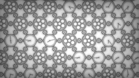 Abstract background of rotating clock faces and mechanical gears in monochrome 스톡 동영상 332300502