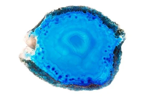 Abstract background, round blue agate round slice mineral isolated on white Stock Photos