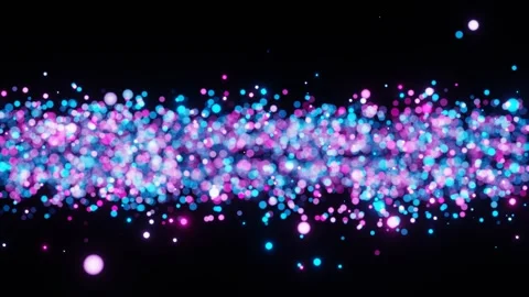 Abstract background round blue and purple glowing particles moving on black back Stock Footage 310507627