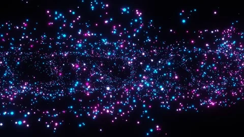Abstract background round blue and purple glowing particles moving on black back Stock Footage 310507648