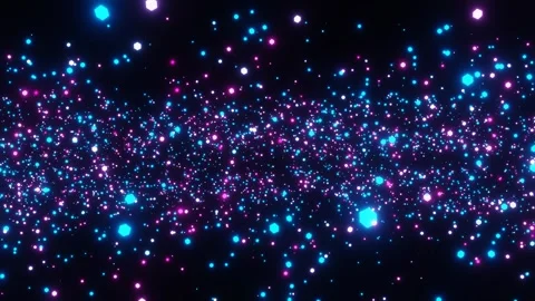 Abstract background round blue and purple glowing particles moving on black back Stock Footage 310507654