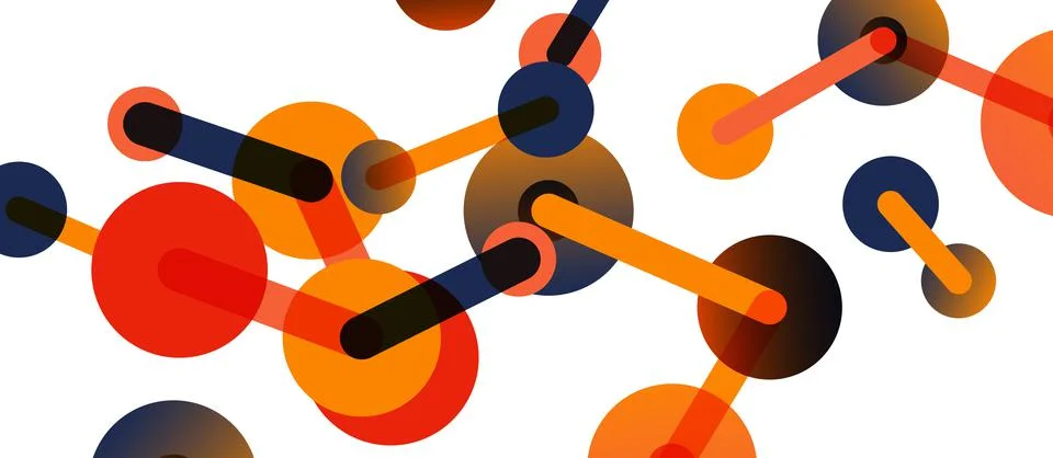 Abstract background. Round dots connected by lines. Trendy techno business Stock Illustration