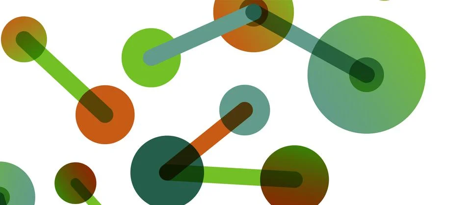 Abstract background. Round dots connected by lines. Trendy techno business Illustrazione stock