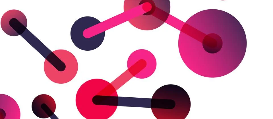 Abstract background. Round dots connected by lines. Trendy techno business Illustrazione stock