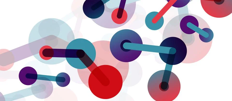 Abstract background. Round dots connected by lines. Trendy techno business Illustrazione stock