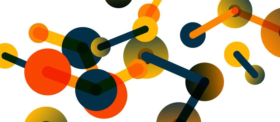 Abstract background. Round dots connected by lines. Trendy techno business Illustrazione stock