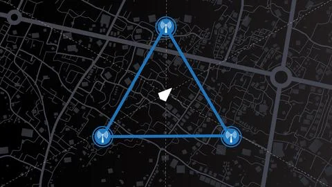 Abstract background of route location map with connection antenna satellite.. Illustrazione stock