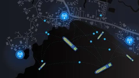 Abstract background of route location map with connection antenna satellite.. Stock Illustration