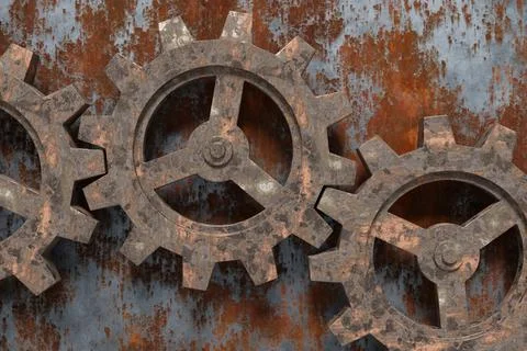 Abstract background of the rusty gears. 3D rendering. Stock Illustration