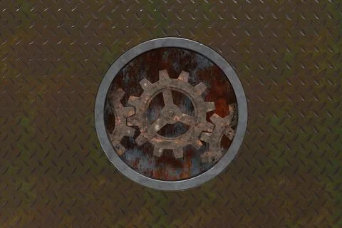 Abstract background of the rusty gears. 3D rendering. Stock Illustration