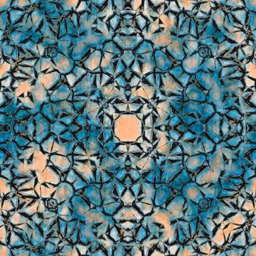 Abstract background with rusty metal seamless kaleidoscope pattern, blue hue 스톡 일러스트