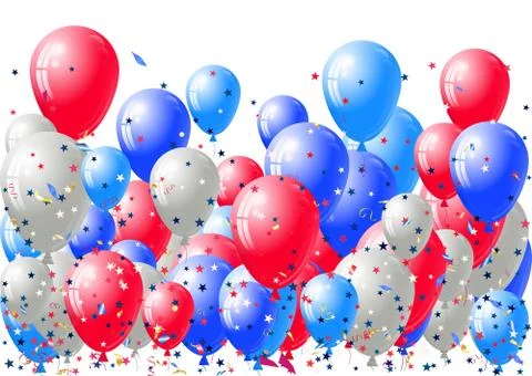 Abstract background with scattered confetti and balloons. Blank festive holid Stock Illustration