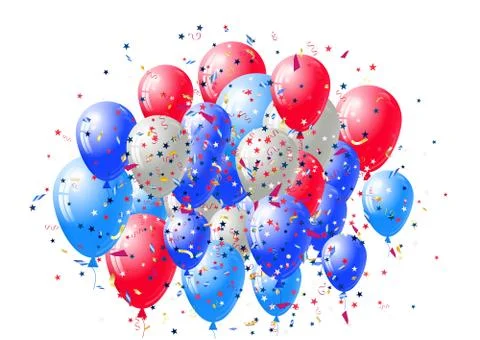 Abstract background with scattered confetti and balloons. Blank festive holid Stock Illustration