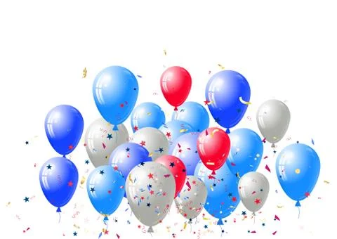 Abstract background with scattered confetti and balloons. Blank festive holid Stock Illustration