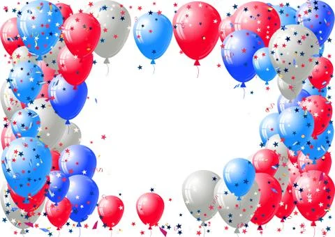Abstract background with scattered confetti and balloons. Blank festive holid Stock Illustration