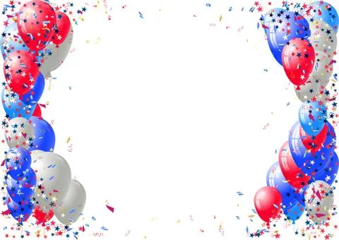 Abstract background with scattered confetti and balloons. Blank festive holid Stock Illustration