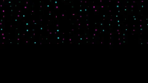 Abstract background with scattered pink and blue squares on black canvas Video stock 335117623