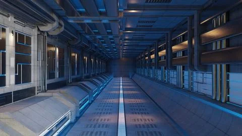 Abstract background of Sci Fi Modern Futuristic Spaceship Tunnel Corridor g.. Stock Illustration