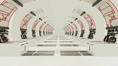 Abstract background of Sci Fi Modern Futuristic Spaceship Tunnel Corridor gat Stock Photos