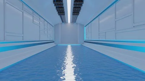 Abstract background of Sci Fi pool tunnel Modern Futuristic Spaceship , 3D il Stock Illustration