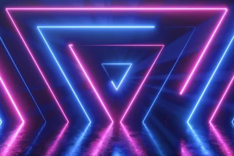Abstract background from seamlessly appearing neon colorful triangles. Reflec Illustration