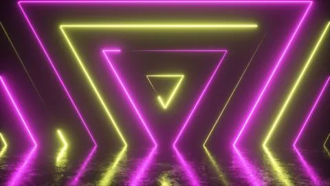 Abstract background from seamlessly appearing neon colorful triangles. Reflec Illustration
