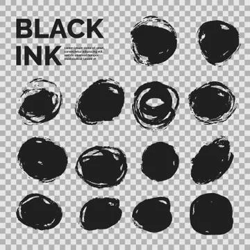 Abstract background. Set of black vector ink circles with a dry brush. Stock Illustration