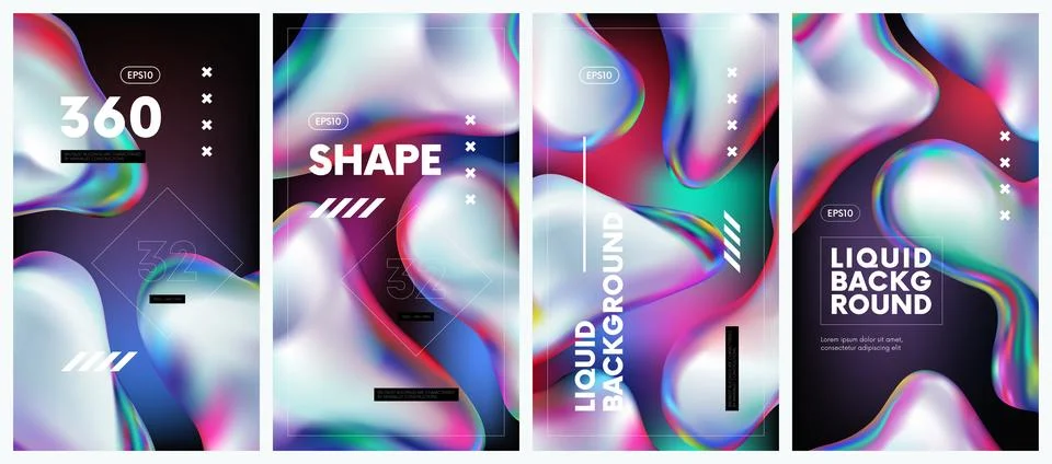 Abstract background set with liquid splash rainbow gasoline spill bubble, i.. Stock Illustration