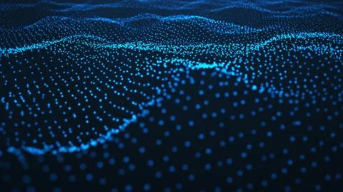 Abstract background of shining particles, digital wave, sparkling blue particles Illustrazione stock