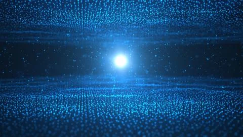 Abstract background of shining particles, two digital wave with sparkling blue Stock Illustration