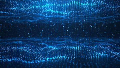 Abstract background of shining particles, two digital wave with sparkling blue Stock Illustration