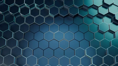Abstract Background With Shiny Blue Metallic Hexagonal Tiles In A Three Dim.. Stock Footage 345909800