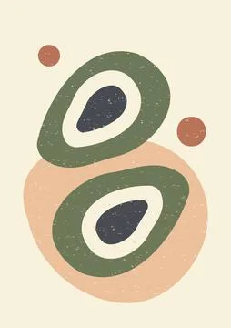 Abstract background with sliced avocado Boho style. Trend illustrations Stock Illustration