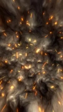 Abstract background of smoky dark clouds with glowing orange sparks floatin.. 스톡 일러스트