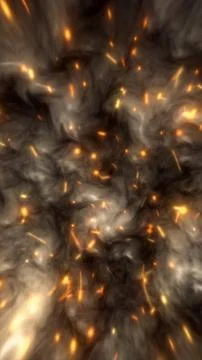Abstract background of smoky dark clouds with glowing orange sparks floatin.. Stockillustratie