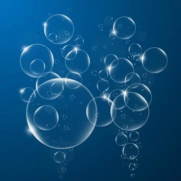 Abstract background with Soap bubbles on Dark Blue Background .vector design  Stock Illustration