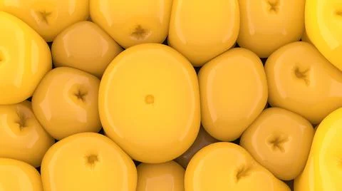 Abstract background of soft orange-yellow balls as edible fruit. 3D Render Illustrazione stock