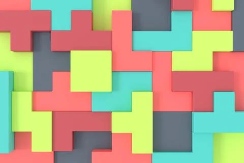 Abstract background of Soma cube. Puzzle pattern. 3D rendering. Stockillustratie