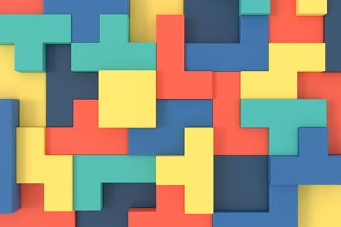 Abstract background of Soma cube. Puzzle pattern. 3D rendering. Stock Illustration